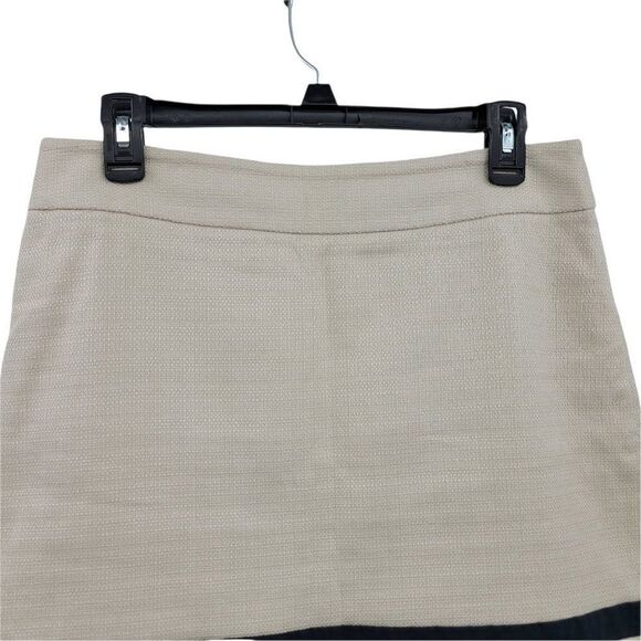 Ann Taylor Loft Tan Burlap Textured Linen Blend Navy Striped A-line Skirt Sz 8 - Picture 6 of 9